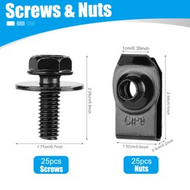 NQEUEPN 50pcs Automotive Body Bolts and U-Nut Clamp Kit, Carbon Steel Fasteners for Car Maintenance and Repair