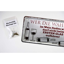 Tin Sign Truth in Wine – Decoration Idea Theme Wine – Metal Sign with Funny Saying for Wine Connoisseurs – Gift for Wine Connoisseurs – Decorative Kitchen, Wine Cellar, Wine Bar, Wine Arbour, Wine Bar