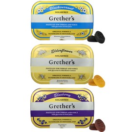 GRETHER'S Sugarfree Pastilles Blackcurrant, Elderflower & Blueberry Natural Remedy for Dry Mouth Relief -Soothing Throat & Healthy Voice-Lasting Flavor, Breath Refresh - 3 - Pack - 3.75 (3.75*3=11.25)