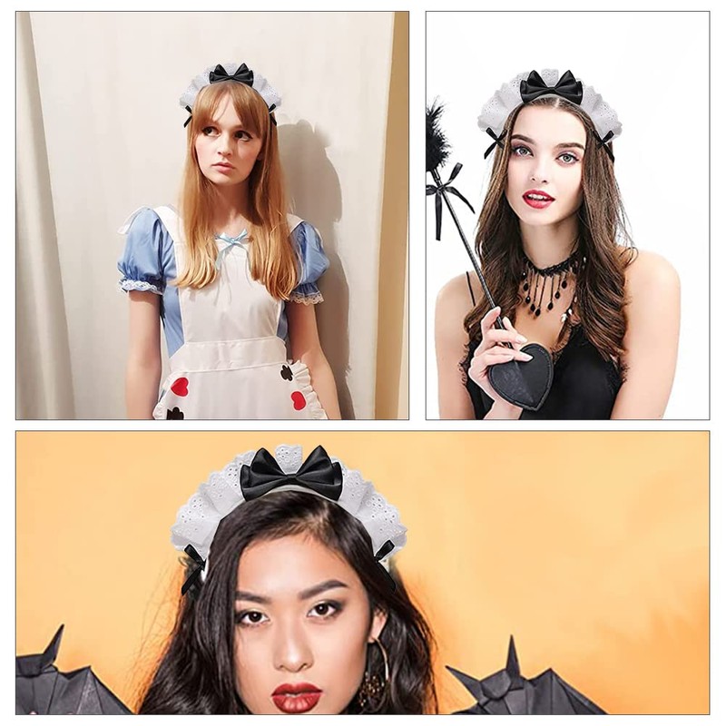 Maid Headband Bow Tie Ruffled Lace Hair Band Retro Lolita