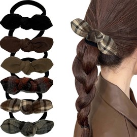 Jseng 6PCS Bow Hair Ties Plaid Bunny Ear Hair Accessories for Women