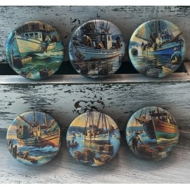 Handmade Replacement Cabinet Knobs Drawer Pulls Rustic Vintage Fishermen Boats Set Of 6