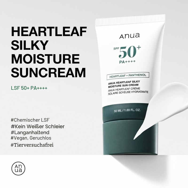Anua Heartleaf Silky Moisturising Sun Cream SPF 50 PA++++, Korean