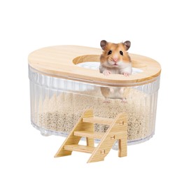FiboPawer Transparent Hamster Sand Bath Box for Hamster Cage Accessories, Digging Sand Container with Climbing Ladder, Large Sandbox for Hamsters Dust Bath and Play Sand,Oval (Oval)