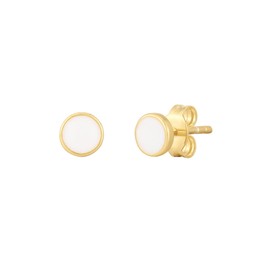 Glanzstücke München Women's Stud Earrings 925 Sterling Silver Yellow Gold-Plated 14 Carat with White Enamel Circle Silver Stud Earrings