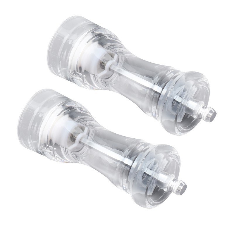 2Pcs Acrylic Manual Grinder Transparent Pepper Salt Mill Spice Jar