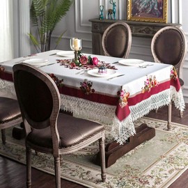 ARTABLE Lace Table Cloth Spring Rectangle Fall Antique Flower Decor Macrame Tablecloth for Outdoor Farmhouse Rustic Kitchen Party Birthday Picnic (Burgundy, 60 x 104 Inch)