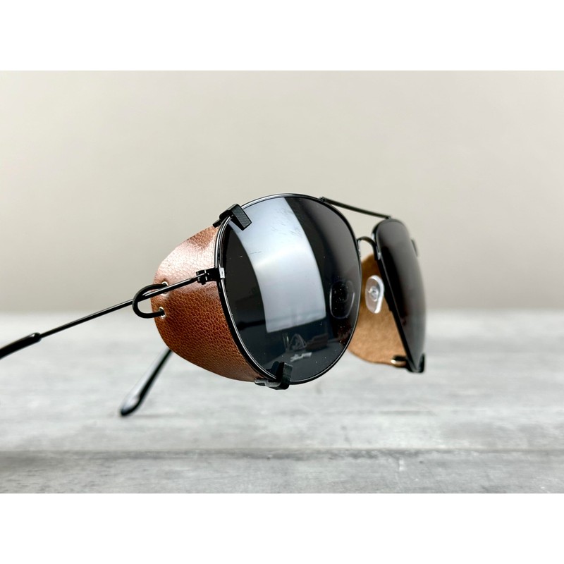 Removable side shields for sunglasses, Leather side shields for protect