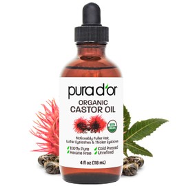 PURA D'OR Aceite de Ricino Orgánico para Pestañas y Cejas 118ml