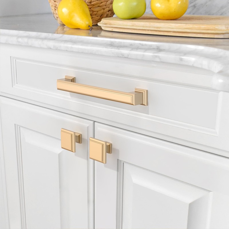 Amerdeco 10 Pack Brushed Brass Cabinet Pulls 5 Inch(128mm) Hole
