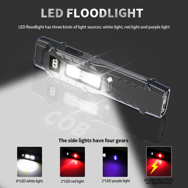 Flat EDC Flashlight, Tactical Flashlights Rechargeable, 9 Modes LED Small