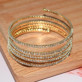 Rhinestone Arm Cuff Jewelry for Women Multilayer Arm Sparkling Rhinestone Bracelets Upper Arm Jewelry Crystal Strand Wrap Bracelet Gold Color Prom Bridal Bangle for Party Bride Wedding-5 Layers Gold