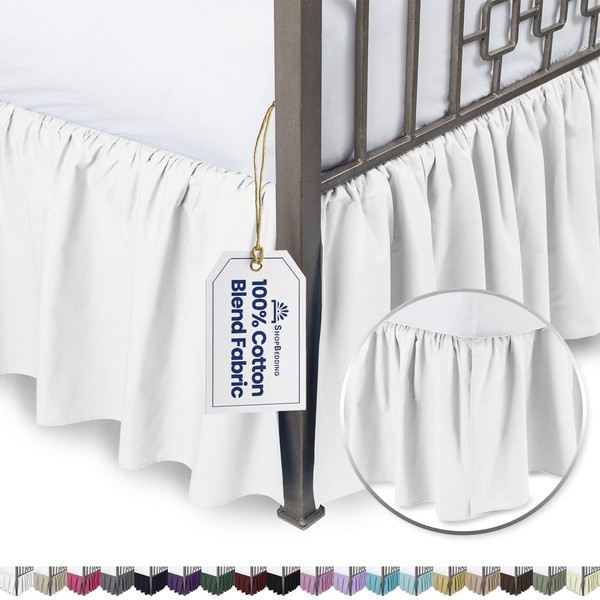 Ruffled Bed Skirt with Split Corners - Queen, White, 21 Inch Drop Cotton Blend Bedskirt (Available in and 16 Colors) - Blissford Dust Ruffle.