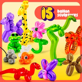 Dan&Darci Balloon Animal Twisting Kit with Pump for Kids - Boy & Girl Gift - Birthday Gifts for Girls and Boys - Arts and Crafts for Kid Ages 8-12 - 6 7 8 9 10 11 12 Year Old - Animals Balloons