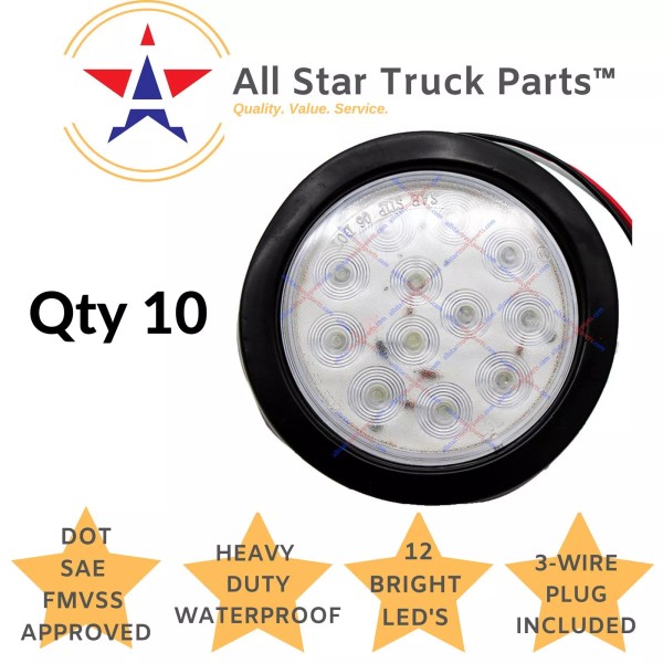 All Star White 4" Inch 12 LED Round Reverse Backup