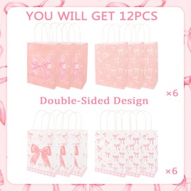 KEUKORZ 12pcs Pink Bow Gift Bag Coquette Bowknot Gift Bags for Girls Pink Party Gift Wrap Baby Shower Birthday Wedding