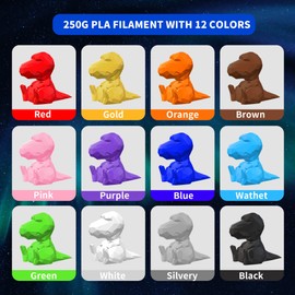 12 Pack 3D Printer Filament 1.75mm PLA 3D Printing Filament Bundle in Total 3KG, 12 Colors Dimensional Accuracy +/- 0.02 mm Widely Compatible for 3D Printing