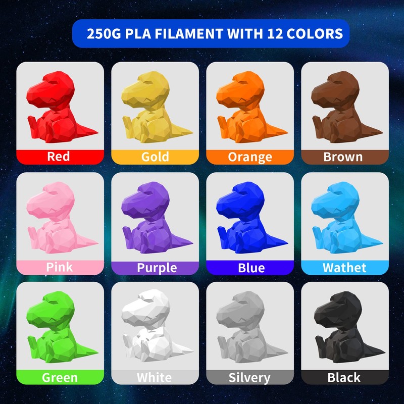 12 Pack 3D Printer Filament 1.75mm PLA 3D Printing Filament
