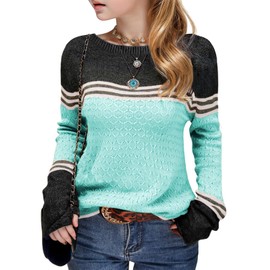 Girls Fall Winter 7-14 Years Sweaters Fashion Long Sleeve Round Neck Striped Casual Loose Lightweight Spring Cozy Tops