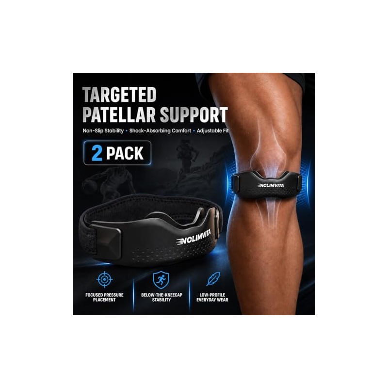 Patellar Tendon Support Strap, 2 Pack Knee Strap with Dual-Length