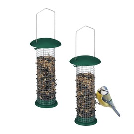 Relaxdays Set of 2 Hanging Bird Feeders for Wild Birds Height 31 x Depth 10 cm Metal Green/Silver