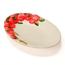 Made in Italy Tomato Relief Red Ceramic Oval Plate 8.3 x 5.9 inches (21 x 15 cm) bre-1456-21t