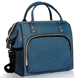 IDEATECH Large Insulated Lunch Bag for Men, Blue, Reusable Cooler Bag with Pockets, Leakproof and Insulation