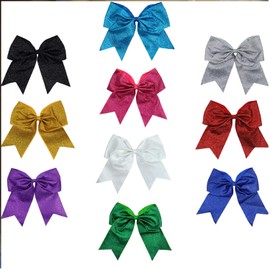 Kenz Laurenz Glitter Cheer Bows - Cheerleading Softball Gifts for Girls and Women Team Bow with Ponytail Holder Complete Your Cheerleader Outfit Uniform Strong Hair Ties Bands Elastics (1)