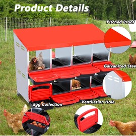 Chicken Nesting Boxes for Laying Eggs, 8 Compartment Roll Away Chicken Nesting Boxes, Chickens Laying Box, Wall Mount or Free Standing for Chickens