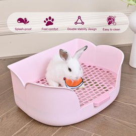 Yuoaes Large Rabbit Bunny Litter Box (17" x 11.9" x 6.2") Small Animal Litter Pet Toilet Potty Trainer Corner Litter Bedding Box Pet Pan for Rabbits Guinea Pig Easy to Clean (Light Pink)