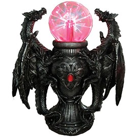 Gothic Medieval Saurian Double Dragons With Gazing Plasma Ball Resin Figure