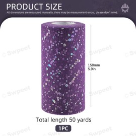 Swpeet 6 Inch by 50 Yards Mulberry Glitter Tulle Fabric Roll, Fabric Spool Sparkling Tulle Ribbon, Netting Polyester Spool for DIY Birthday Party Wedding Decorations Christmas Craft Supplies