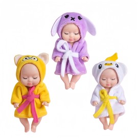 3Pcs Tiny Treasures Baby Doll Mini Reborn Dolls with Animal Clothes,Cute Little Doll Baby Elves Realistic Rebirth Dolls Miniature Cry Baby Doll Accessories for Girls Boys Kids Christmas Birthday Gifts