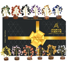 ANAYA AGATE Crystal Tree Gift for Women, Set of 12 Handcrafted Tree of Life Chakra Healing Crystals & Stones for Positive Energy, Good Luck, Home and Office Desk Decor, Birthday Gifts for Mom & Dad