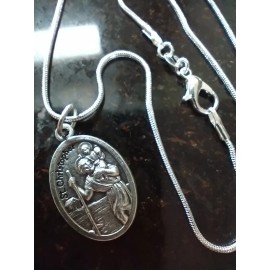 Catholic St Christopher Medal and Silver Plated Necklace Chain 18"
