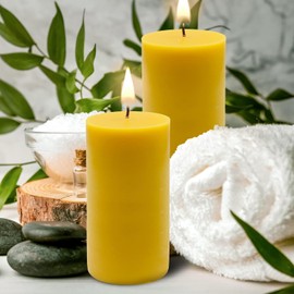 2 Pack of Beeswax Candles - 3x6 Large Pillar Candles - 100% Pure, Natural Beeswax - Clean Burning, Dripless- for Home Decor, Wedding Decor, Gifts - 160 Hours Long Burn - Alternative Imagination