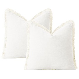 Square Pillow Covers 45x45cm Set of 2 Cotton Pillow Covers with Fringe Soft Decorative Throw Pillows for Couch, Bed, and Home Decor White