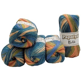 Ilkadim Export 5 x 100 g Knitting Yarn Papatya Batik Multicoloured with Colour Gradient, 500 g Knitting Wool Colourful, Colour Gradient Yarn (Petrol Brown Beige Green 554-38)