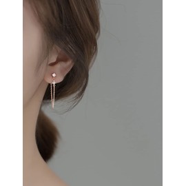 Reffeer 925 Sterling Silver Chain Dangle Earrings for Women Girls Chain Earrings Tassel, Silver