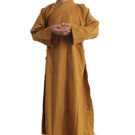 Hwydo Long Cotton Kung Fu Shaolin Monk Robe Lay Master Zen Buddhist Meditation Gown L Yellow