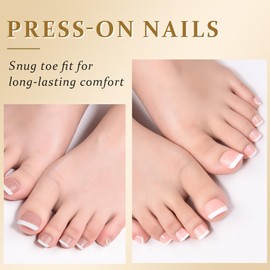 XZMeiLun White French Tips Press on Toenails Short Square, Real Acrylic Designs Toe Nails Press Ons Set, Artificial False Toenails for Women with Glue/Sticker On Toenails, Fake Toe snail Kit 150Pcs