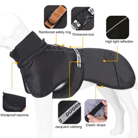 DoggieKit Dog Coats, Waterproof Windproof Warm Winter Jacket, Safe Jacket Threaded with Reflective Stripes, for Medium and Large Dogs, with Harness Hole for Puppies, Pets, Cold Weather Clothing, Vest