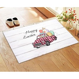 Entry Mat Happy Easter Front Door Porch Outdoor Coconut Coir Floor Mats Lovely Rabbit Eggs Bunny Buffalo Plaid Trunk Sunflower Traps Dirt Natural Plain Machine Washable Birthday Easter Gift 16x24