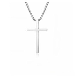 A-yeite Cross Necklace for Men Women Simple Silver Plated Stainless Steel Cross Pendant Necklaces Jewelry Graduation Gifts