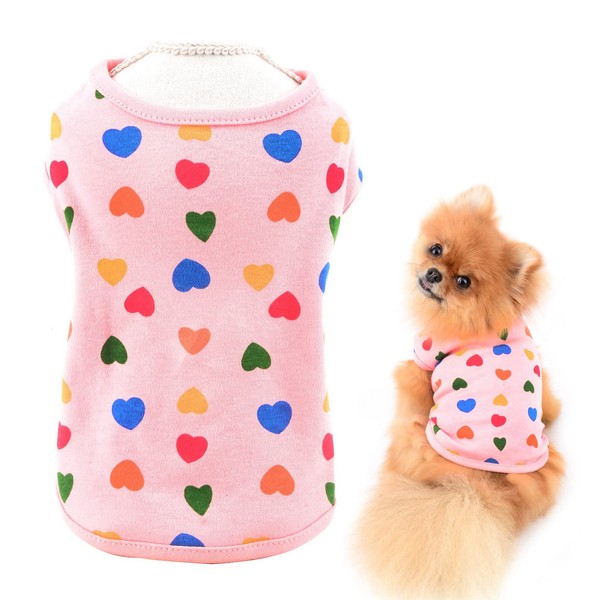 SMALLLEE_LUCKY_STORE Girls Heart Print T Shirt Small Medium Dog Cat