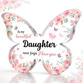 GiftyTrove Daughter Gifts from Mom Dad, 5x3.8x0.6 Inch Butterfly-Shaped Acrylic Plaque Decor, Mothers Day Valentines Day Christmas Birthday Gifts for Daughter