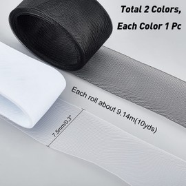 NBEADS 20 Yards 2 Colors Stiff Braid Trim, 7.7cm Wide Horsehair Ribbon Polyester Stiff Horsehair Mesh Braid Trim for Boning Sewing Wedding Gowns Skirt Hat Accessories, Gift Wrapping, White and Black