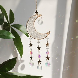 Pozbee Moon Suncatcher Hanging Decor, Boho Chic Crystal Sun Catcher, Spritual Sun Light Catcher for WIndows (Clear Quartz)
