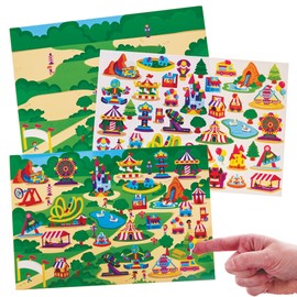 Baker Ross FN556 Fairground Sticker Scenes - Pack of 4, Make your Own Sticker Scenes for Kids, Reusable Stickers