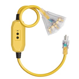 WILAWELS 3FT Extension Cord, GFCI Outdoor Extension Cord, Heavy Duty Cable with LED Lighted 3-Prong Outlet, Automatic Reset, 12/3 AWG SJTW, for Multiple Scenes, UL Listed, Yellow Y05EC06
